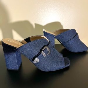 Denim mules with silver buckle size 7.5